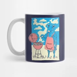 Funny Cow Grilling Steaks Retro Illustration Mug